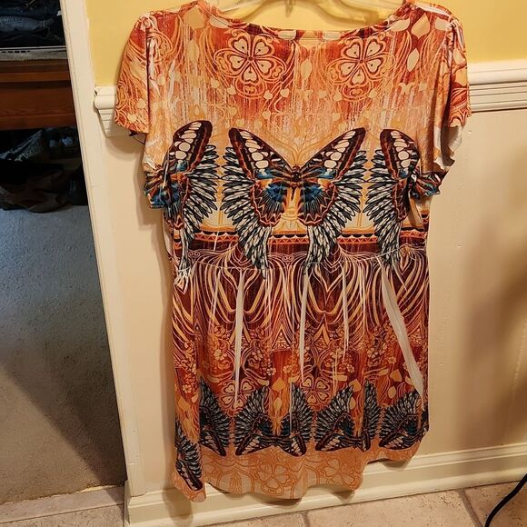 Live & Let Live Orange Embellished Flutter Sleeves Top w/ Butterflies Size L - Picture 7 of 7